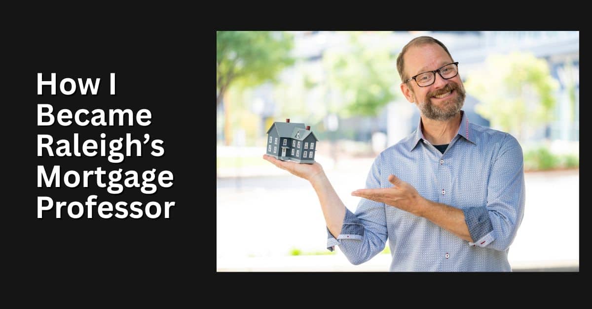 Robert Courts, Raleigh’s Mortgage Professor, smiling and holding a small model house outdoors, representing education-first, local mortgage guidance.